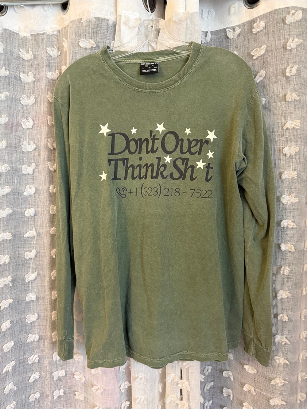 Olive Green Graphic Long Sleeve Tee - "Don't Over Think Sh*t"